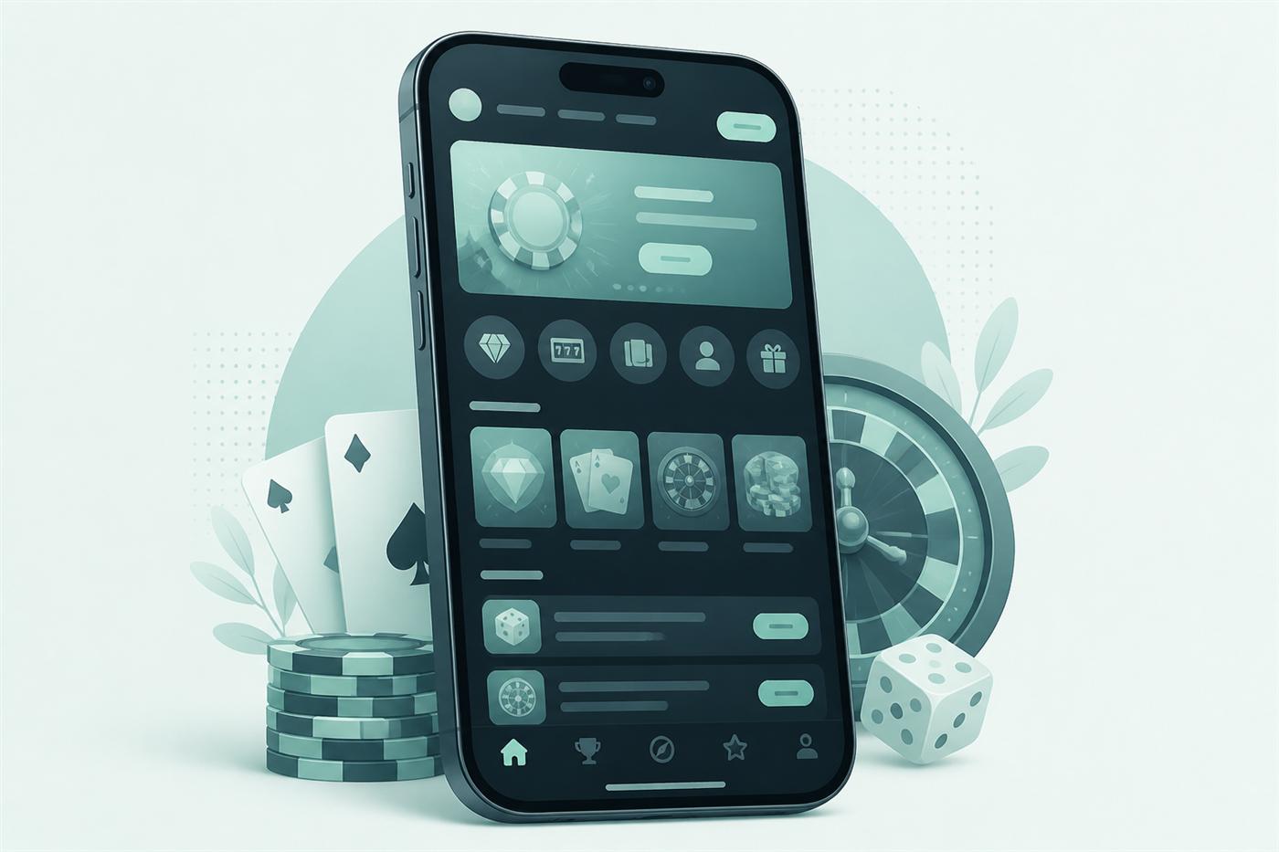 Ilustración de smartphone con interfaz de casino esquemática
